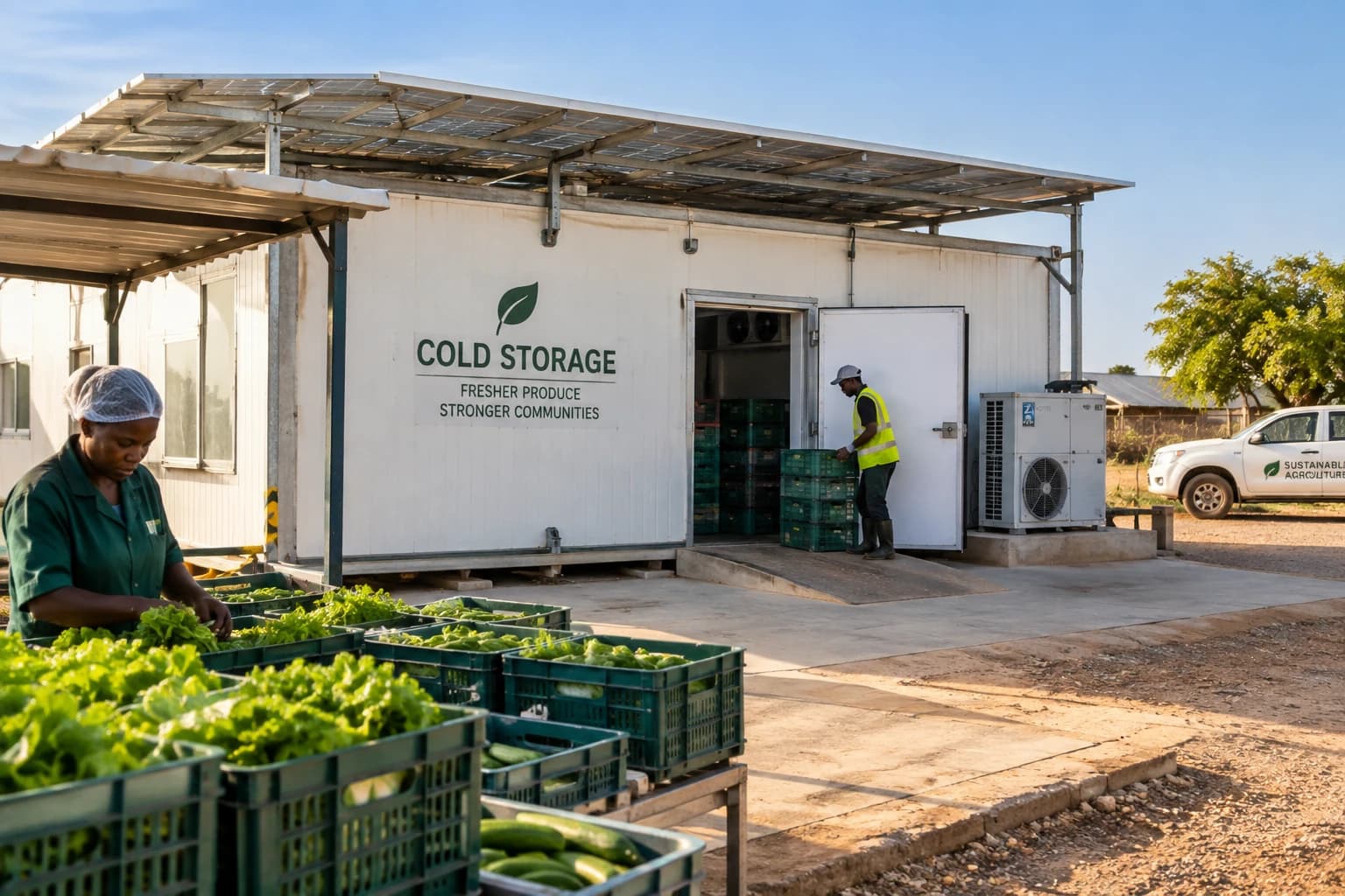 Decentralized solar-powered cold storage unit used for post-harvest produce